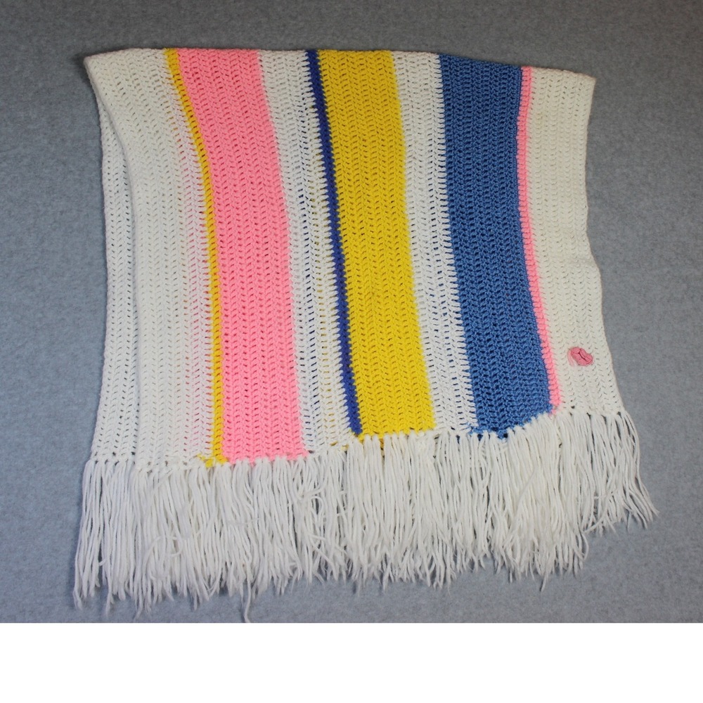 Vintage Handmade Crochet Baby Blanket w/ Fringe